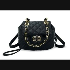 Badgley Mischka Black Quilted Backpack with Gold Chain